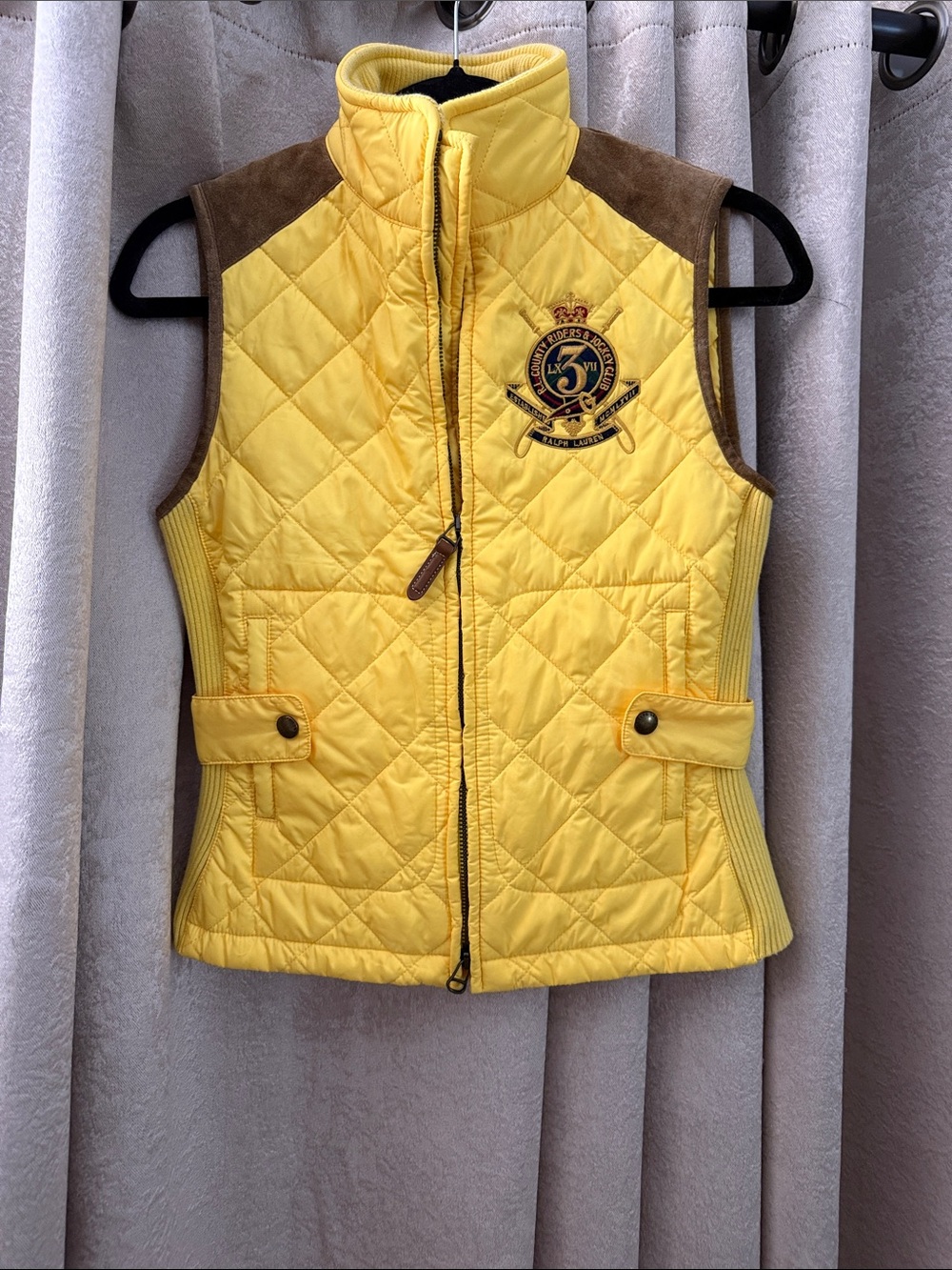 Ralph Lauren Yellow Quilted Vest with Brown Shoulder Panels